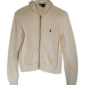 Vintage Ralph Lauren Zip-Up Knit Hoodie – White 100% Cotton – Made in Korea